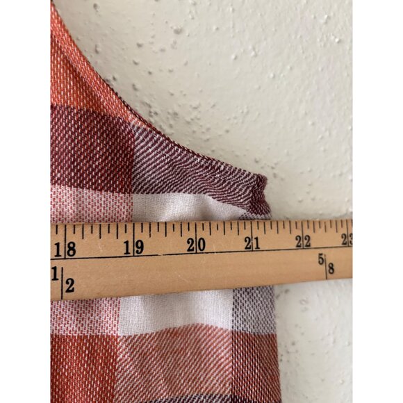 Ann Taylor Womens Checkered Sleeveless Plaid Tank Top XL Orange/Burgundy - Picture 7 of 10